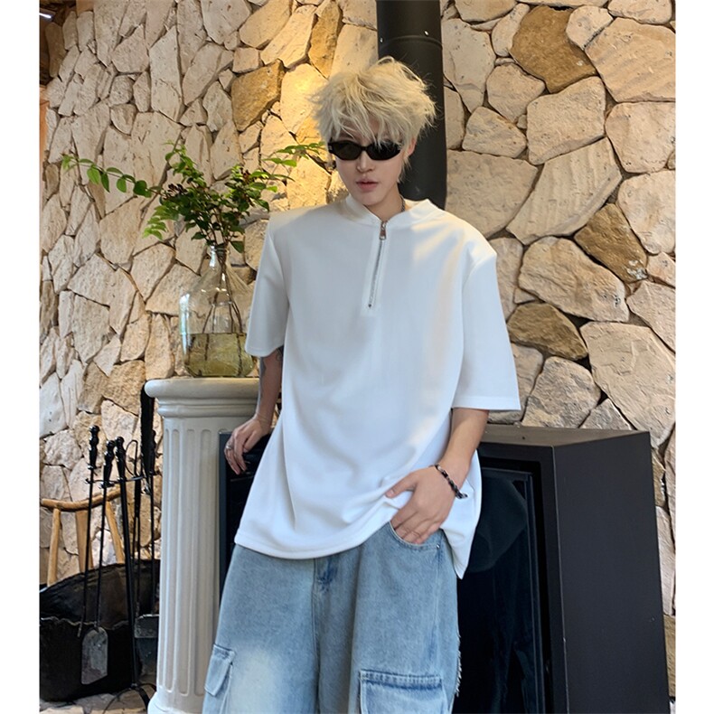 夏装垫肩短袖polo衫时尚白色黑色个性简约T恤百搭A210A-TX11-P30,男装T恤,电商A210A
