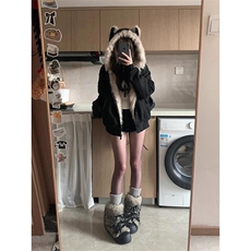 现货重磅硬挺boxy羽绒棉衣座山雕猫耳大毛毛领麂皮棉服冬外套，男装棉衣，电商A486