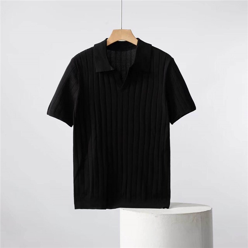 纯色坑条小V领polo短袖夏季薄款冰丝N6708-P50,男装针织衫/毛衣,星座1012-1