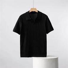 纯色坑条小V领polo短袖夏季薄款冰丝N6708-P50，男装针织衫/毛衣，星座1012-1