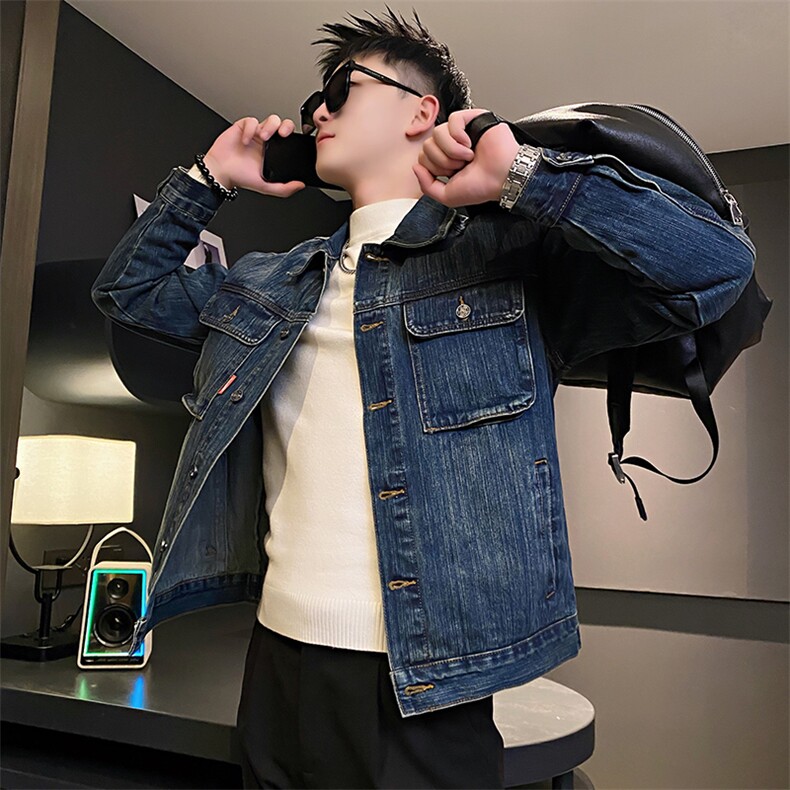 AF171/P128控168秋季社会小伙休闲工装口袋痞帅牛仔夹克男图首,男装夹克,星座305B-1
