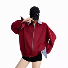 JY0600-P62拼接格纹领口夹克外套新款休闲男女款短款风衣，男装风衣，电商C233