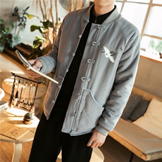 风羊羔绒加绒加厚男装刺绣棉衣外套盘扣棉袄羊羔毛M89P120，男装棉衣，钱塘788(原4013)