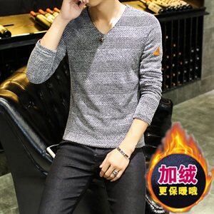 冬季长袖加厚保暖修身卫衣大码网格纱针织打底衫上衣灰加绒图片