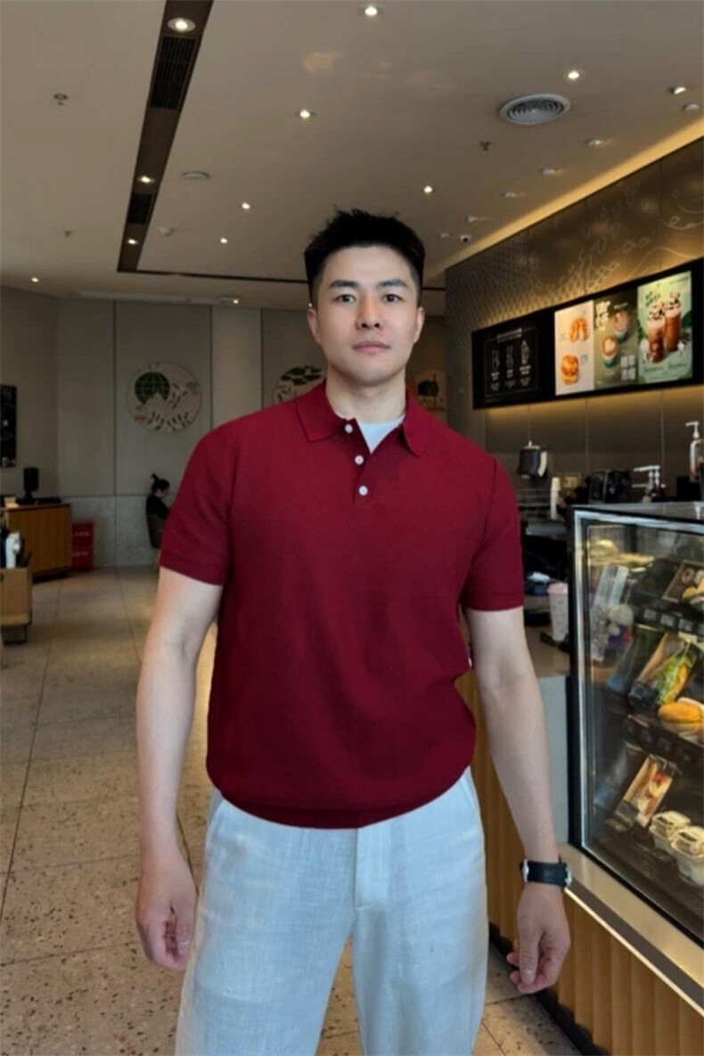 冰凉爽感冰丝针织短袖POLO衫翻领纯色弹力T恤72128-P58,男装Polo衫,电商A243