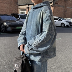 新款牛仔连帽卫衣男春秋潮牌休闲百搭宽松夹克外套JK815-P88，男装夹克，星座308B-1