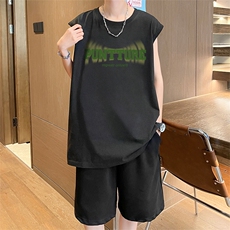 直播品质美式宽松纯棉背心无袖t恤短裤大码两件套套装TZ83-P58，男装T恤，电商A486