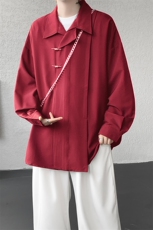 8XL-M风新中式黑色翻领长袖衬衫男秋季休闲衬衣痞帅CS537P58，男装衬衫，电商D206-1