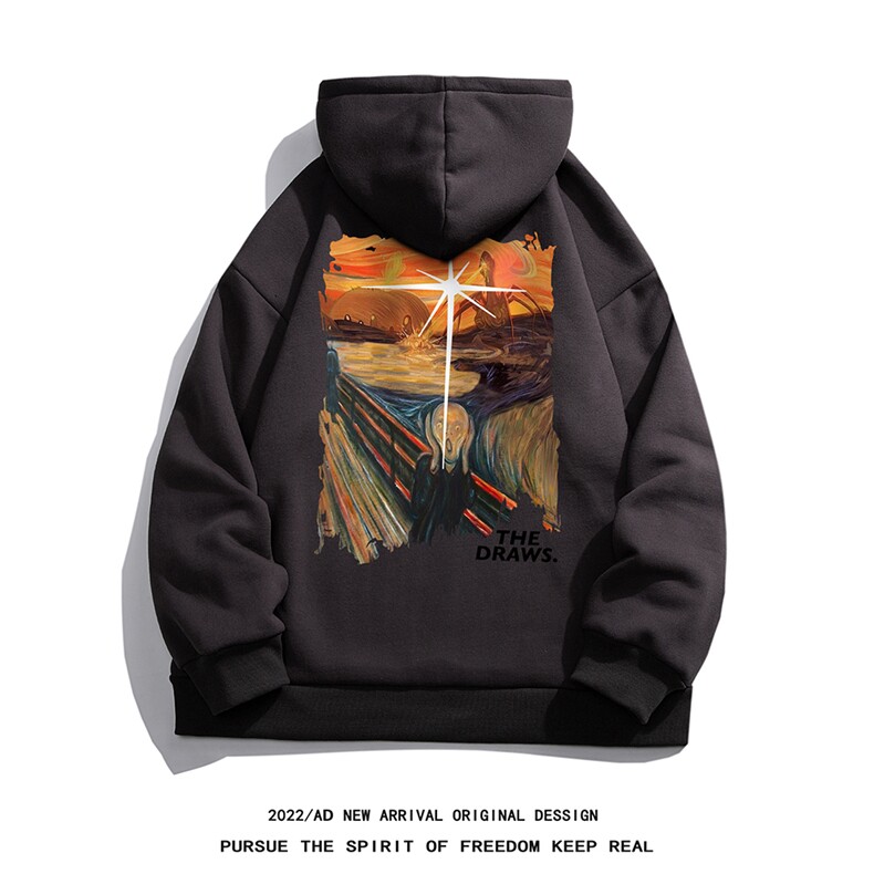 白底新款秋季时尚百搭宽松印花潮流情侣连帽卫衣W6274P40控58,男装卫衣,电商A268-1