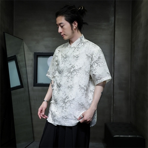 真棉麻！现货斜门襟风复古汉服盘扣立领短袖衬衫CS35-P65图片