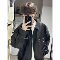 解构拉链短款皮衣外套痞帅炸街机车服美式复古夹克JK848特P73，男装夹克，星座908-1