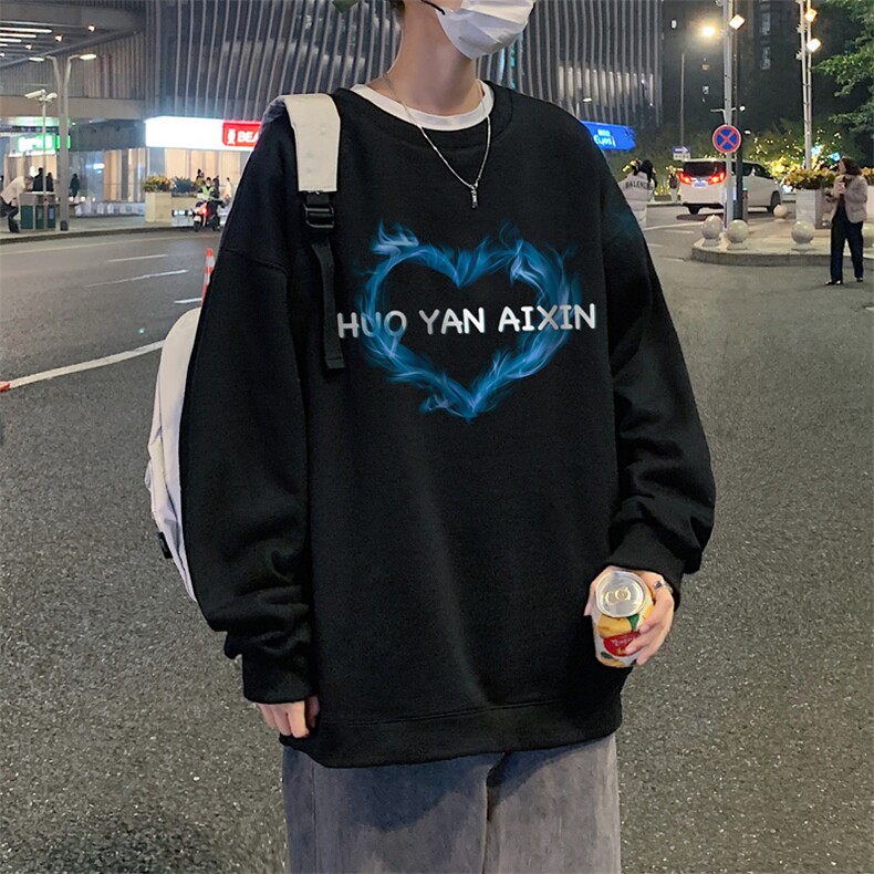 ！秋季印花港风圆领卫衣男大码长袖t恤男WY300-P28加绒款-P33,男装卫衣,电商B371