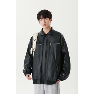 JK8001 P100 控138 秋季男士皮衣夹克外套翻领潮牌休闲图片