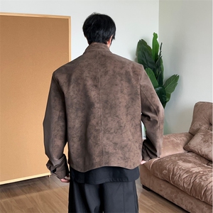 网图2026春季抖音得物高品质新款扎染PU皮衣雾面皮夹克外套男P48图片