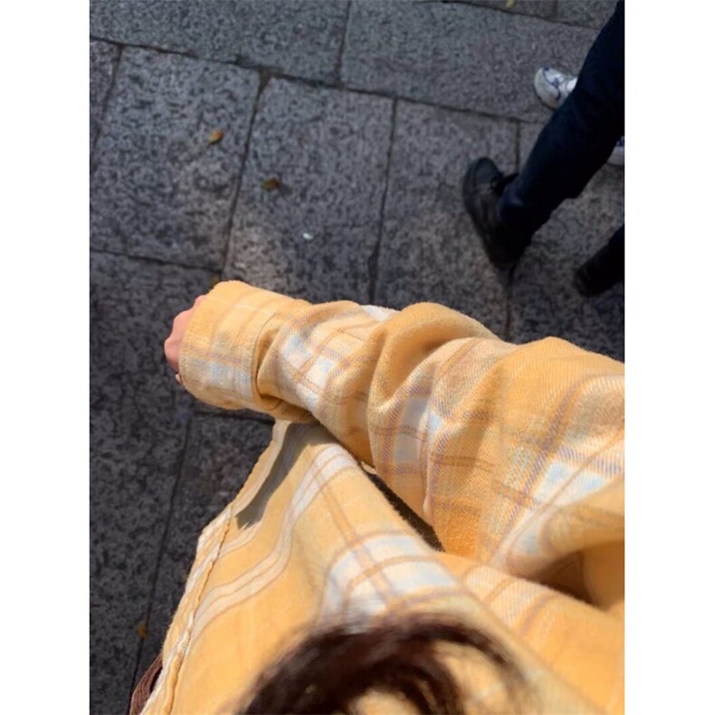 TC788-P452024黄色纯棉格子衬衫女内搭叠穿打底上衣宽松显瘦衬衣,男装T恤,星座617A-2