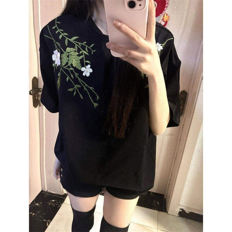 街头花卉刺绣廓形短袖T恤男女潮百搭圆领夏装上衣服L5803-P43,男装T恤,星座1008