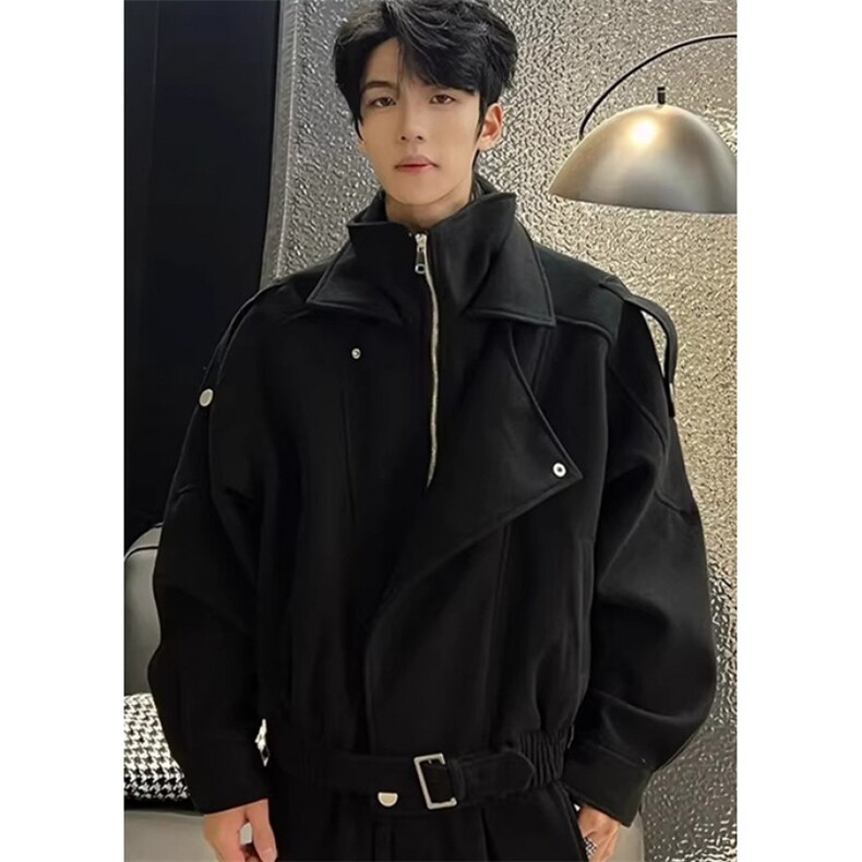 假两件短款毛呢大衣男秋冬痞帅美式结构呢子风衣外套J7246，男装风衣，星座1116A（原606A-3）