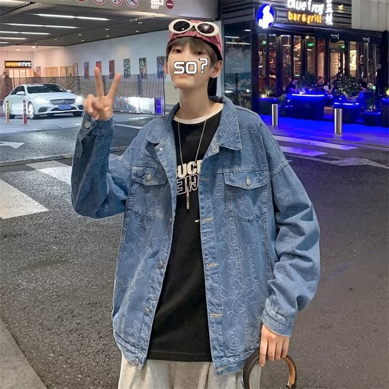 男士潮男港风外套青少年学生纯色时尚牛仔夹克外套BK38-P60图片