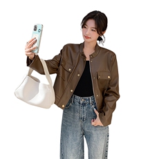 2025春季新款单排扣休闲夹克皮外套203P130K198，女装皮衣，浙宝203