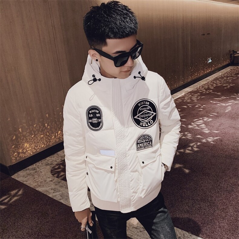 冬季保暖羽绒服社会小伙ins男士绣标装饰连帽外套C301B-YR02,男装羽绒服,电商C301B