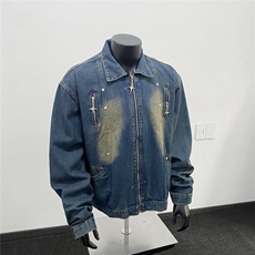 美式高阶痞帅外套四角形拉链设计复古情侣夹克J3188681特批65，男装工装外套，电商A247