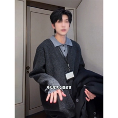 1506/QMY850/P57翻领假二件拼色毛衣，男装针织衫/毛衣，星座1506