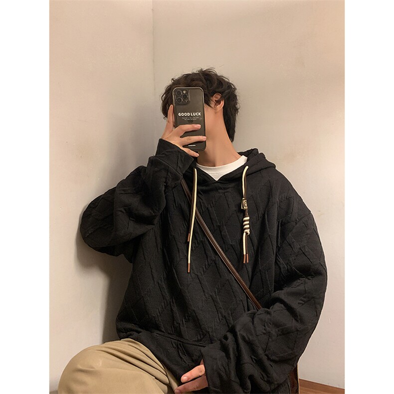 703-W329-P68秋冬立体菱形花纹休闲连帽卫衣,男装卫衣,星座703