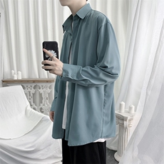 新款气质垂感纯色长袖衬衫男韩版网红痞帅潮流衬衣A071-C06-P38，男装衬衫，电商A071