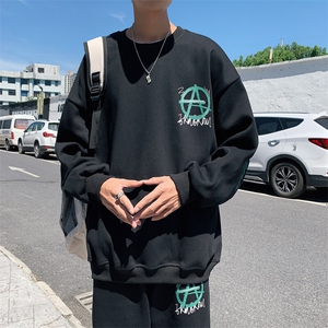 1秋季港风大码M-5XL宽松流行情侣青春套头卫衣套装7266P70控98图片