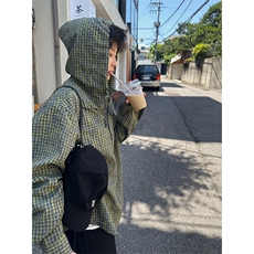 慵懒风绿色格子衬衫男高级感美式防晒衬衣连帽格纹衫W03，男装防晒衣，星座1116A（原606A-3）