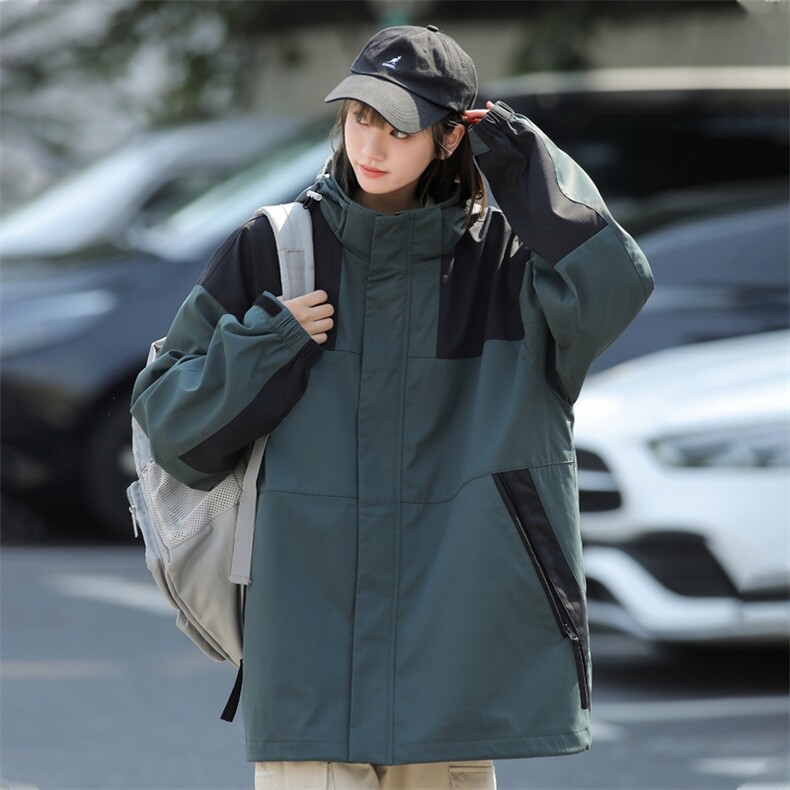 中性连帽冲锋衣男款秋季2024新款设计感小众拼接撞色大码夹克外套,男装夹克,电商A409-1
