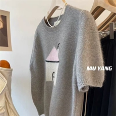 秋冬新款时尚纯色房子图案时尚休闲百搭，女装针织衫/毛衣，锦瑟羊绒