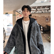 纯色假两件休闲毛呢拉链连帽夹克男外套A071-5018-P128，男装夹克，电商A071