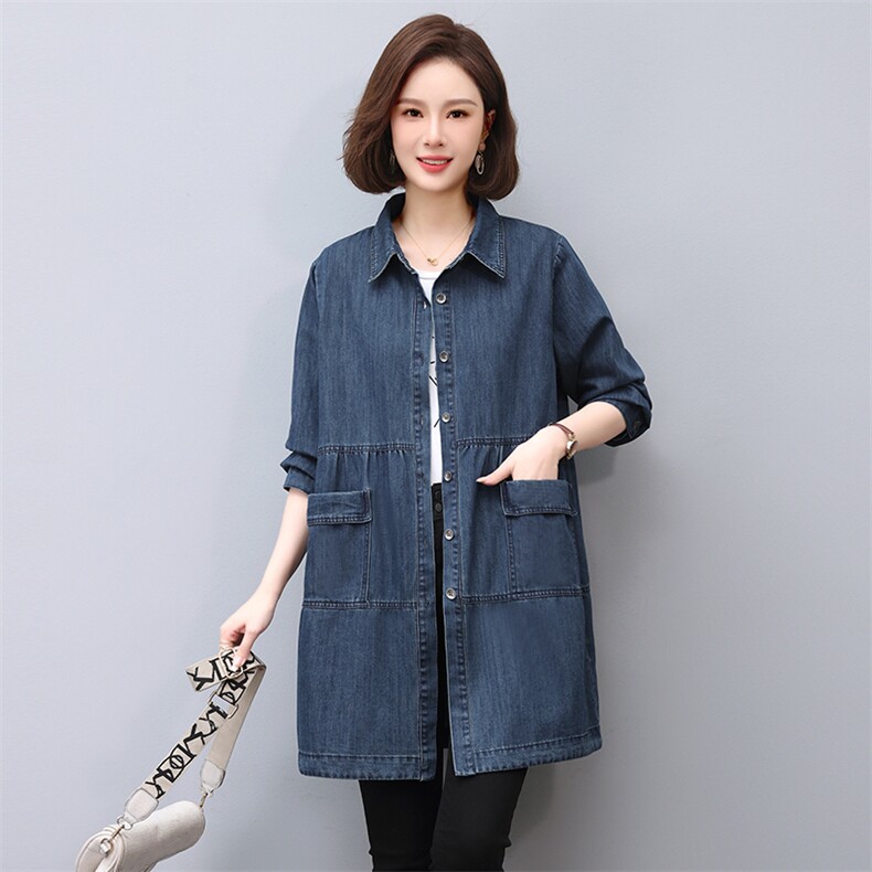 牛仔外套女春秋款2024年早秋新款大码洋气中长款中年妈妈风衣上衣,女装连衣裙,希欧阁