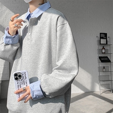 8XL-M韩版假两件撞色拼接卫衣长袖男翻领宽松套头上衣WY16P58，男装卫衣，电商D206-1