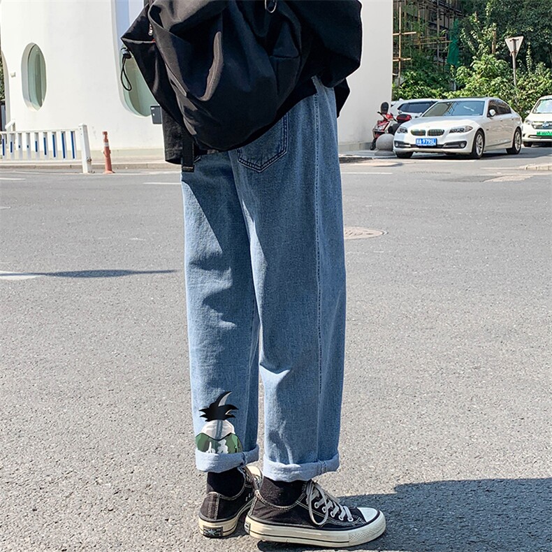 NK44005-P38 直筒牛仔裤男士大码宽松九分裤男休闲长裤子男图片