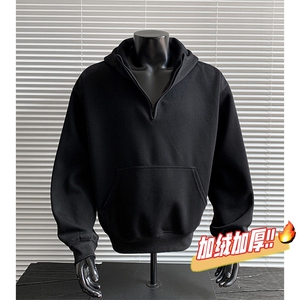 加绒奥粒绒连帽卫衣重磅无帽绳500克拉链硬挺外套男 RH5305JR-P59图片