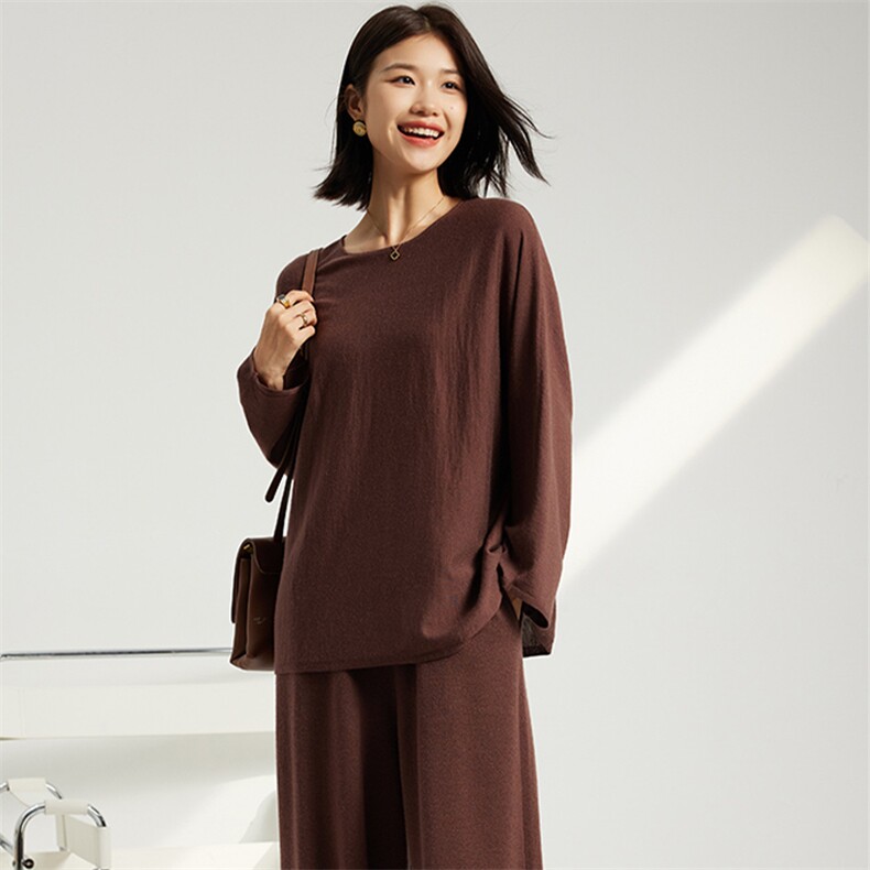 慵懒风68支精纺圆领羊绒针织衫宽松显瘦圆领宽松蝙蝠袖毛衣春秋夏，女装羊绒衫，英集羊绒