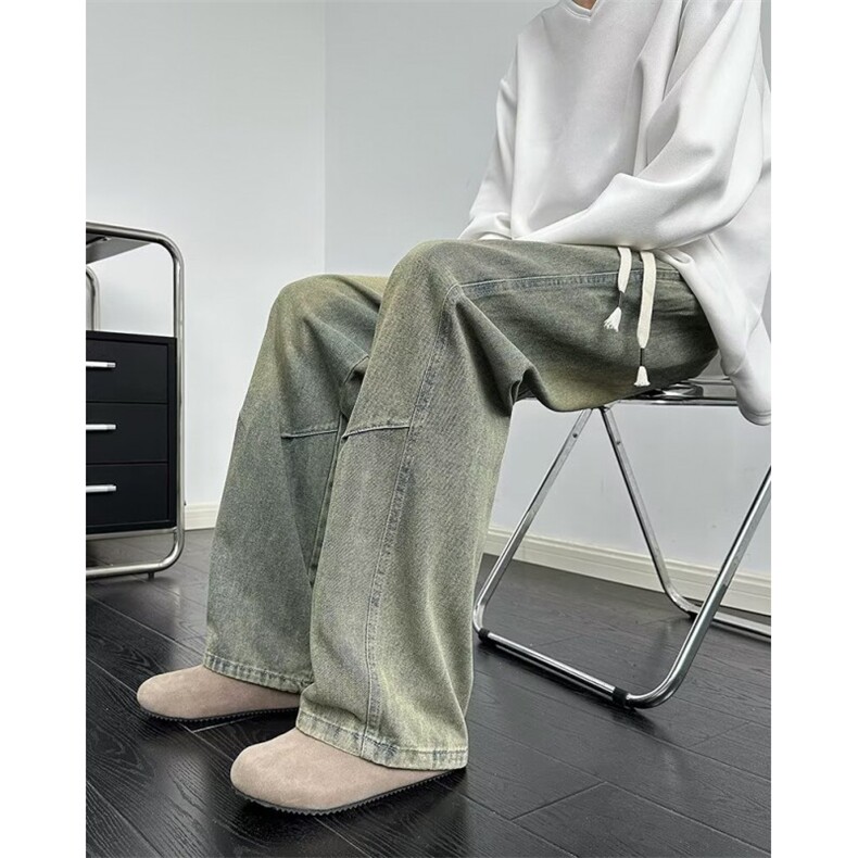 牛仔裤男女做旧微喇弯刀拖地长裤小众8860P42，男装牛仔裤，星座410-2