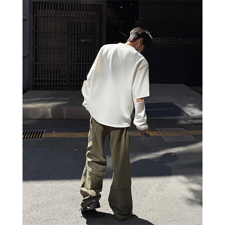 小众设计金属装饰卫衣T恤春夏打底设计高街痞帅潮男打底衫长袖P45,男装T恤,电商B319