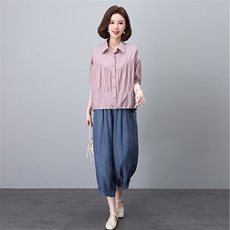 时尚宽松牛仔裤套装女夏装新款韩版显瘦百搭休闲两件套，女装套装/套裙，叶笙衣