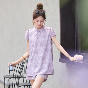 新中式国风提花改良旗袍上衣短裤两件套女2025夏季新款巨好看套装图片