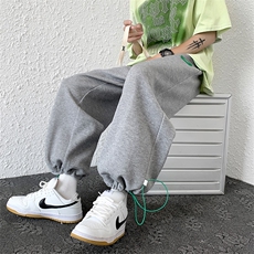 秋季港风休闲裤男包边包条拖地裤宽松大码束脚裤卫裤KP60P55，男装休闲裤，星座1204-3
