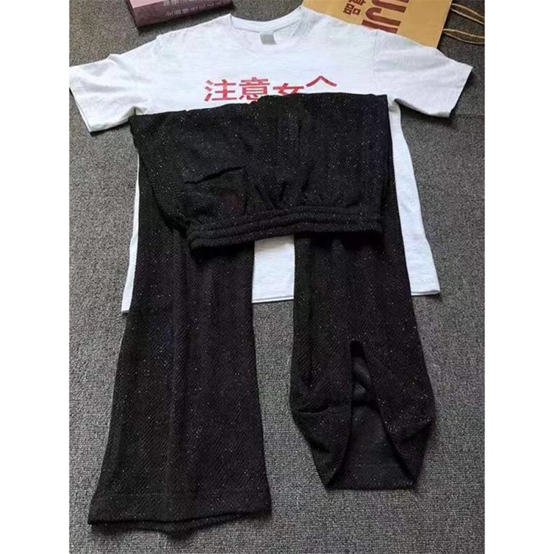 新款男士星纹针织情侣运动裤秋季垂褶直筒阔腿休闲裤LM9955-P40,女装休闲裤,星座1008