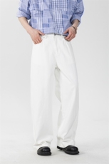 美式直筒宽松百搭休闲长裤子水洗阔腿黑白牛仔裤，男装牛仔裤，星座216-1