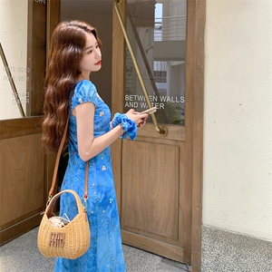蕾丝拼接立体提花连衣裙+发圈图片