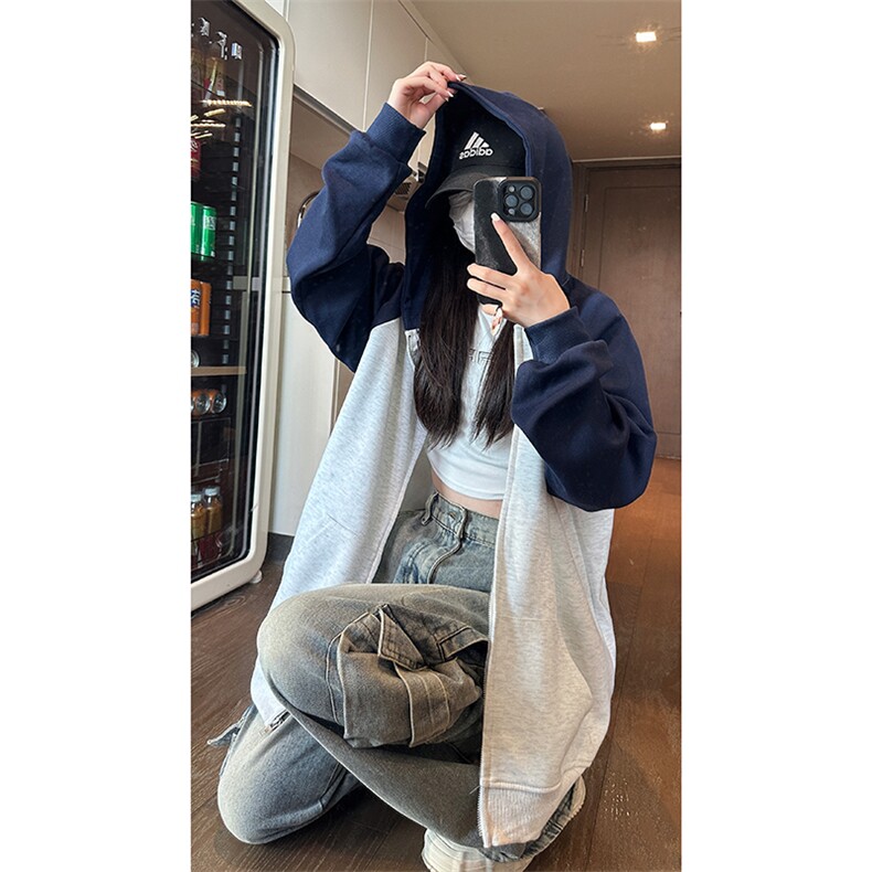 现货宽松美式复古oversize连帽拉链光板卫衣男女WY25-P55控78,男装卫衣,星座205-5