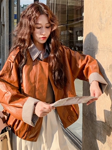 【新款现货】数据好pu皮拼格子衬衫外套-103-F0106-P170控278图片