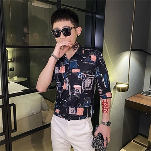 312A-107-P55 新款社会小伙中袖衬衫韩版潮流男士五分袖衬衣B图片