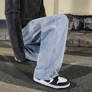 【现货】秋冬季新款牛仔裤港风松紧腰垂感百搭阔腿裤110-P35图片